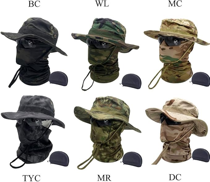 Fishing Hat Boonie Hat Tactical hat Camo Hats Balaclava Headband Glasses Set for Outdoor Sport Unisex