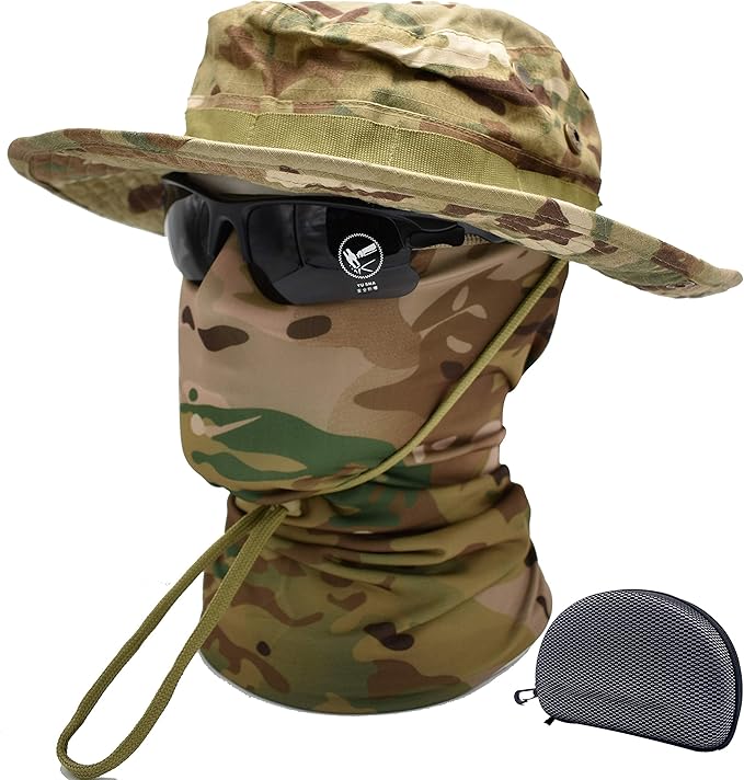 Fishing Hat Boonie Hat Tactical hat Camo Hats Balaclava Headband Glasses Set for Outdoor Sport Unisex