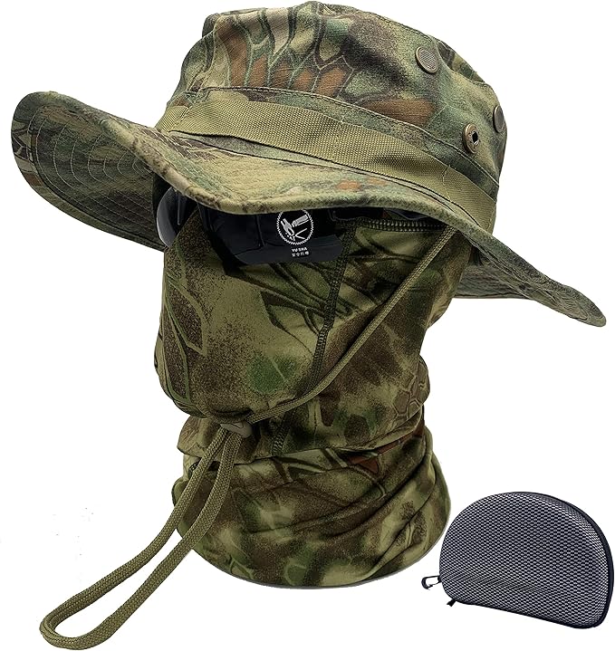 Fishing Hat Boonie Hat Tactical hat Camo Hats Balaclava Headband Glasses Set for Outdoor Sport Unisex